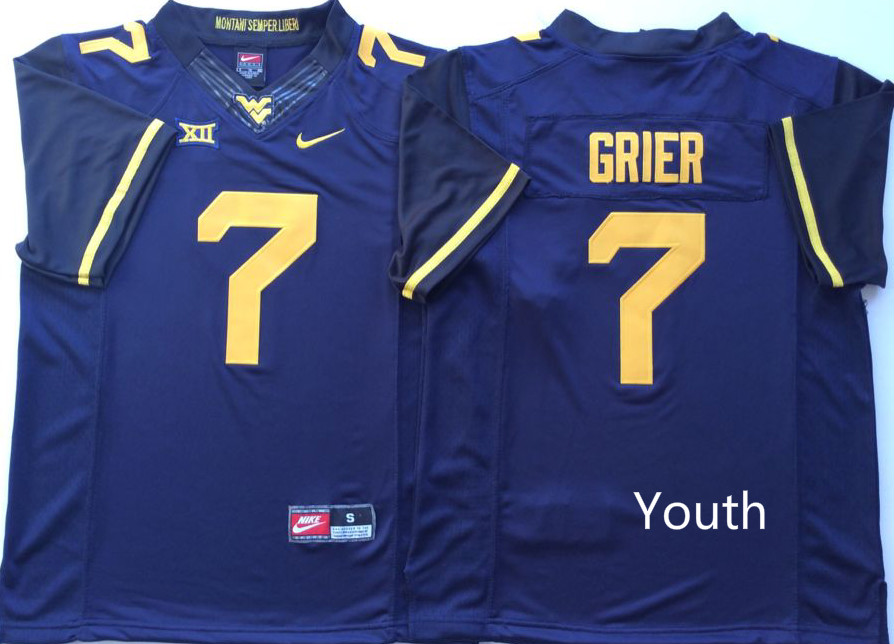 NCAA Youth West Virginia Mountaineers Blue #7 GRIER jerseys->youth ncaa jersey->Youth Jersey
